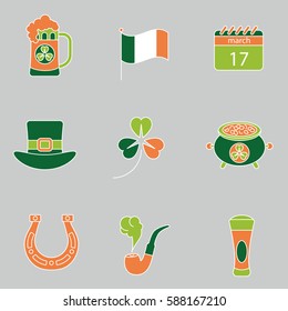 Set of Saint Patrick's Day icons in modern linear style