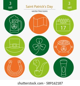 Set of Saint Patrick's Day icons in modern linear style