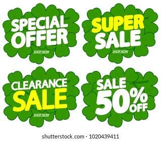 Set Saint Patricks Day Sale, banners design template, discount tags, app icons, vector illustration