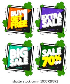 Set Saint Patricks Day Sale, banners design template, discount tags, app icons, vector illustration