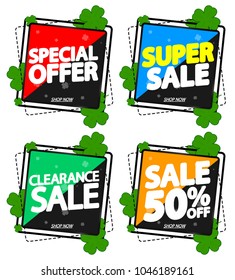 Set Saint Patricks Day Sale banners, discount tags design template, app icons, vector illustration