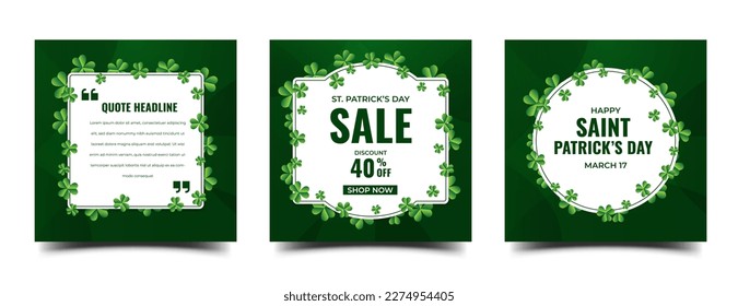 Set of Saint Patrick's day square banner template with clover illustration. Editable modern banner with space for text. Usable for Social media post, greeting card, and web