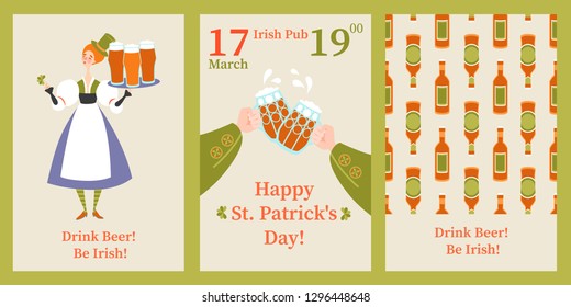Set of Saint Patrick's Day vector illustrations for greeting and invitation cards and flyers.