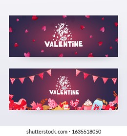 Set of Saint Valentine's Day banners with text. Vector holiday design for ad flyers and web banners.