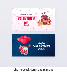 Set of Saint Valentine's Day banners with text. Vector holiday design for ad flyers and web banners.