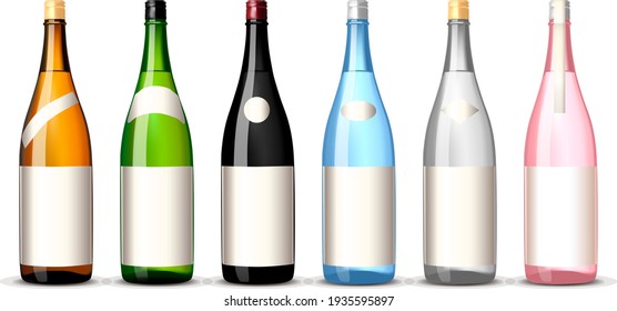 Set Of Sake (rice Wine) Bottles With Clean Label.