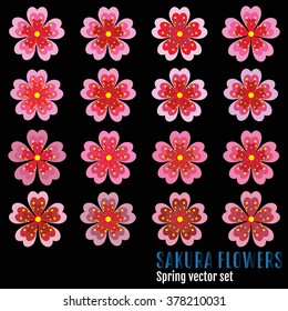 Set of sakura blossom flower borders / Vector EPS 10 illustration
Collection of pink sakura blossom - japanese cherry tree. Elements of floral spring design.