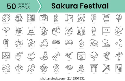 Set of sakura festival icons. Line art style icons bundle. vector illustration