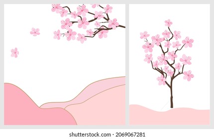 Conjunto de ramas de árbol de Sakura sobre fondo blanco rosa ilustración vectorial.