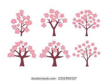 Set of sakura tree vector design in flat style