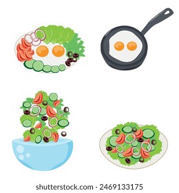 set of salads on white background