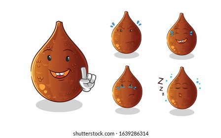 set of salak snake fruit cartoon. emoji with 5 expressive styles. cute chibi cartoon mascot vector