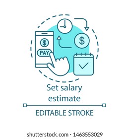Set salary estimate concept icon. Wage payment idea thin line illustration. Budget calculation, accounting. Online billing service. Financial calendar. Vector isolated outline drawing. Editable stroke