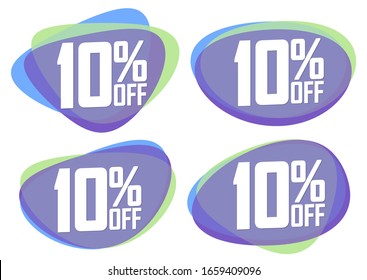 Set Sale 10% off bubble banners, discount tags design template, vector illustration