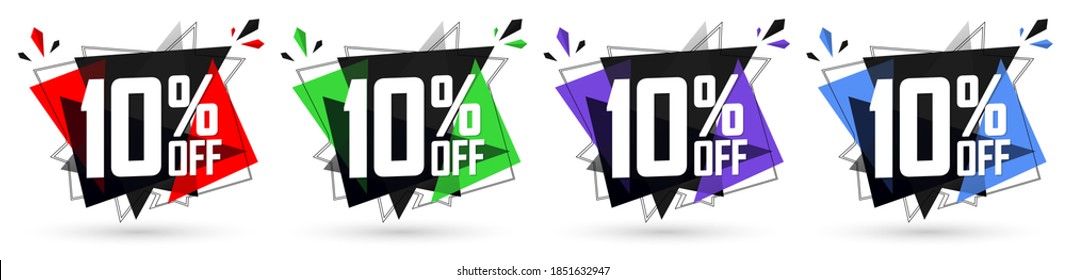 Set Sale 10% off speech bubble banners, discount tags design template, extra deals, vector illustration
