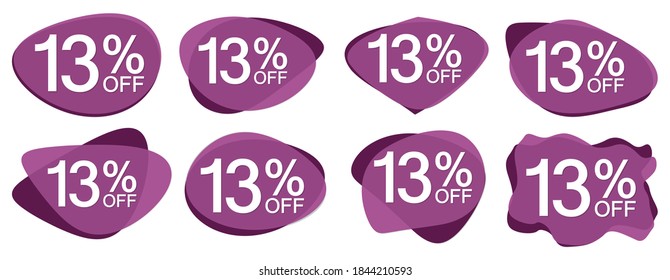 Set Sale 13% off banners, discount tags design template, promo app icons, vector illustration