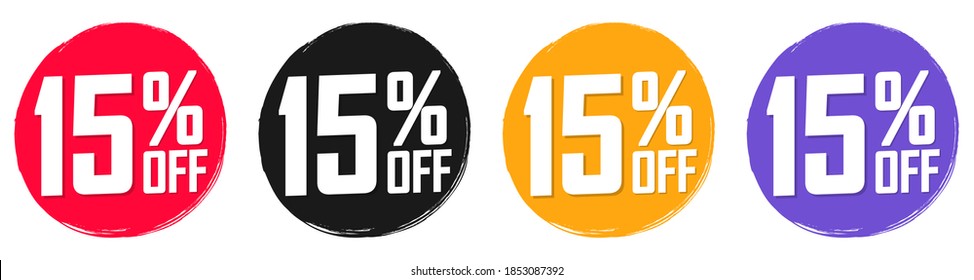 Set Sale 15% off speech bubble banners, discount tags design template, extra deals, vector illustration