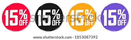 Set Sale 15% off speech bubble banners, discount tags design template, extra deals, vector illustration