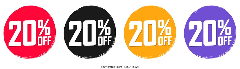 Set Sale 20% off speech bubble banners, discount tags design template, extra deals, vector illustration