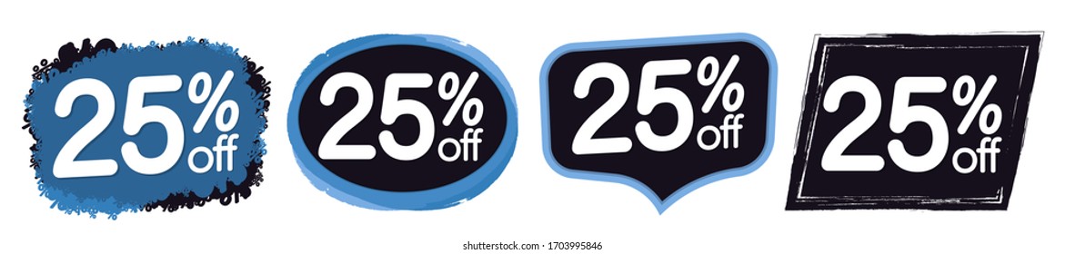 Set Sale 25% off banners, discount tags design template, promo app icons, vector illustration