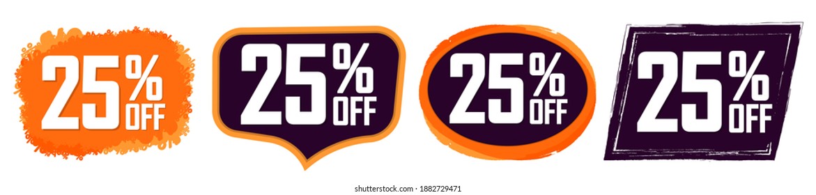 Set Sale 25% off banners, discount tags design template, promo app icons, vector illustration