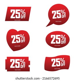 Set Sale 25% off banners, discount tags design template