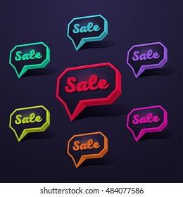 Set of Sale 3d Banner, Speech Bubble, Button on Dark Background. Ready for your Design, Website, Advertising. Vector EPS10.