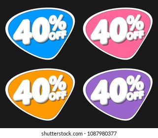 Set Sale 40% off bubble banners, discount tags design template, vector illustration