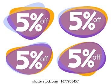 Set Sale 5% off bubble banners, discount tags design template, vector illustration