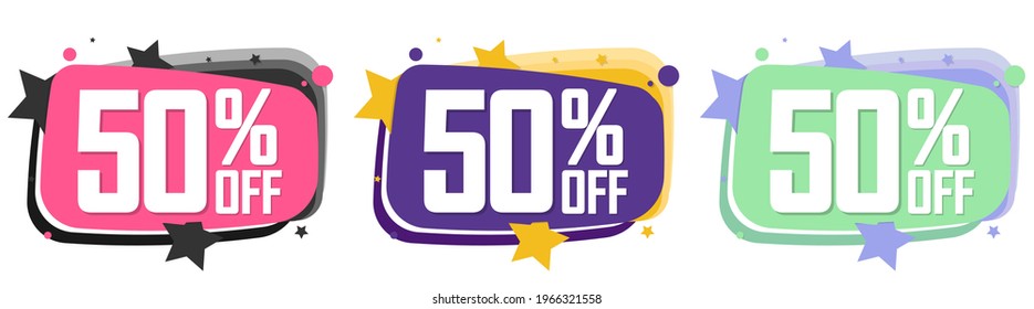 Set Sale 50% off banners, discount tags design template, special offer, end of season deal, app icons, vector illustration