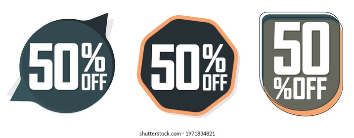 Set Sale 50% off banners, discount tags design template, special offer, end of season deal, app icons, vector illustration