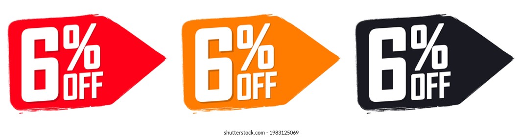 Set Sale 6% off banners, discount tags design template, promo app icons, vector illustration