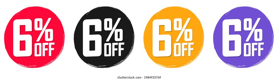 Set Sale 6% off banners, discount tags design template, promo app icons, vector illustration