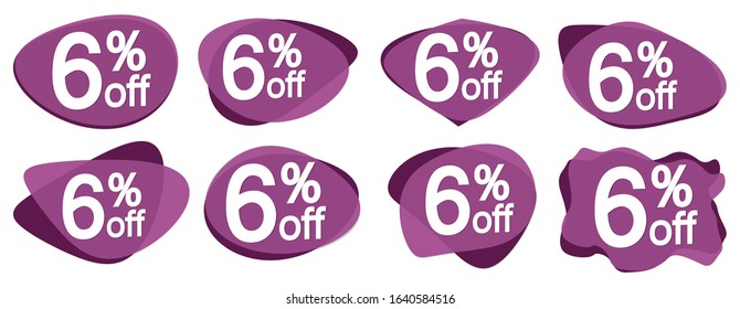 Set Sale 6% off bubble banners, discount tags design template, vector illustration