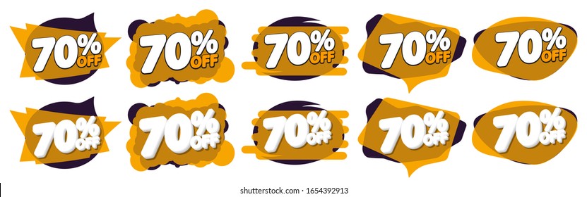 Set Sale 70% off tags, bubble banners design template, app icons, vector illustration