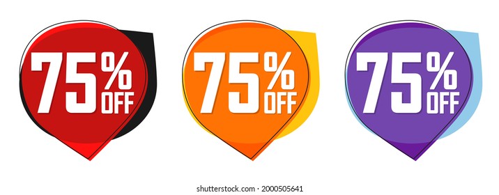 Establecer venta 75% fuera de banners, plantilla de diseño de etiquetas de descuento, ilustración vectorial