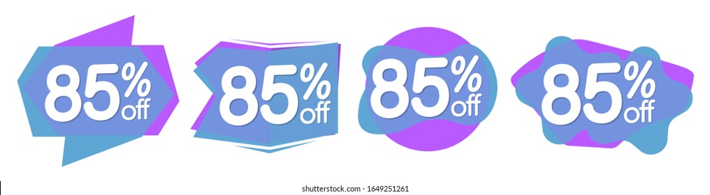 Set Sale 85% off tags, bubble banners design template, app icons, vector illustration