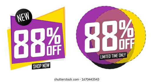 Set Sale 88% off banners, discount tags design template, vector illustration