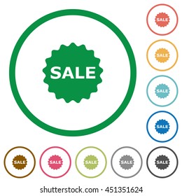 Set of Sale badge color round outlined flat icons on white background