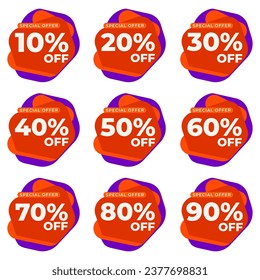 SET SALE BADGE TEMPLATE FLAT COLOR DESIGN. OFFER WITH DIFFERENT DISCOUNT PROMOTION.MODERN DESIGN VECTOR FOR YOUR BUSINESS