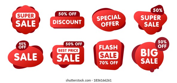 Set of Sale badges. Sale quality tags and labels. Template banner shopping badges. Special offer, sale, discount, shop, black friday. Vector illustration.