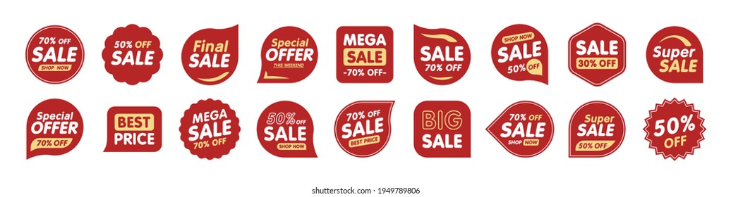 Set of Sale badges. Sale quality tags and labels. Template banner shopping badges. Special offer, sale, discount, shop, black friday. Vector illustration.