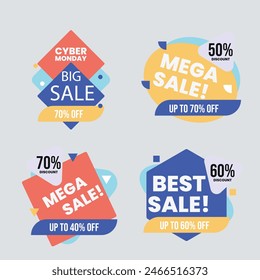 Set of Sale badges. Sale quality tags and labels. Template banner shopping badges. Special offer, sale, discount, shop, black friday. Vector illustration.