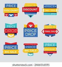 Set of Sale badges. Sale quality tags and labels. Template banner shopping badges. Special offer, sale, discount, shop, black friday. Vector illustration.
