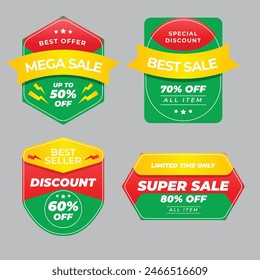 Set of Sale badges. Sale quality tags and labels. Template banner shopping badges. Special offer, sale, discount, shop, black friday. Vector illustration.