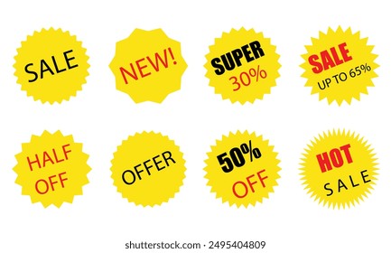 Set of Sale badges. Sale quality tags and labels. Template banner shopping badges. Special offer, sale, discount, shop, isolated with white background,