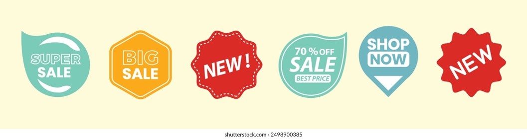 Set of Sale badges. Sale quality tags and labels. Template banner shopping badges. Special offer, sale, discount, shop, black friday. Vector illustration.