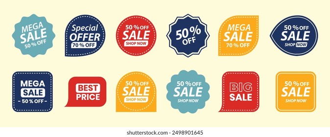 Set of Sale badges. Sale quality tags and labels. Template banner shopping badges. Special offer, sale, discount, shop, black friday. Vector illustration.