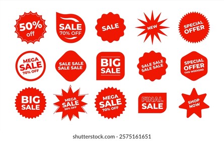 Set of Sale badges. Sale quality tags and labels. Template banner shopping badges. Special offer, sale, discount, shop, black friday. Vector illustration 10 eps.