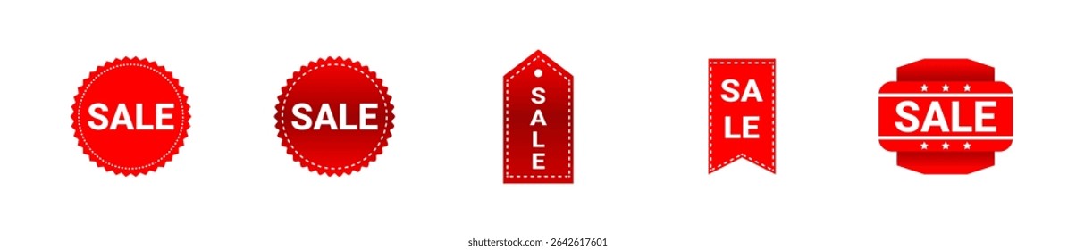 Set of Sale badges. Red Sale Labels. Discount Tags for Promotions, Marketing and E-Commerce. A collection of bold red sale signs perfect for online stores, flyers, banners, and seasonal advertising.